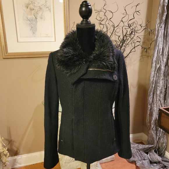 Bebe Wool Blend Faux Fur Collar Coat - Picture 2 of 15